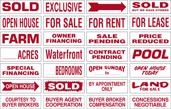 Real Estate Message Sign Rider, 4mm Corrugated Plastic 6h x 18w